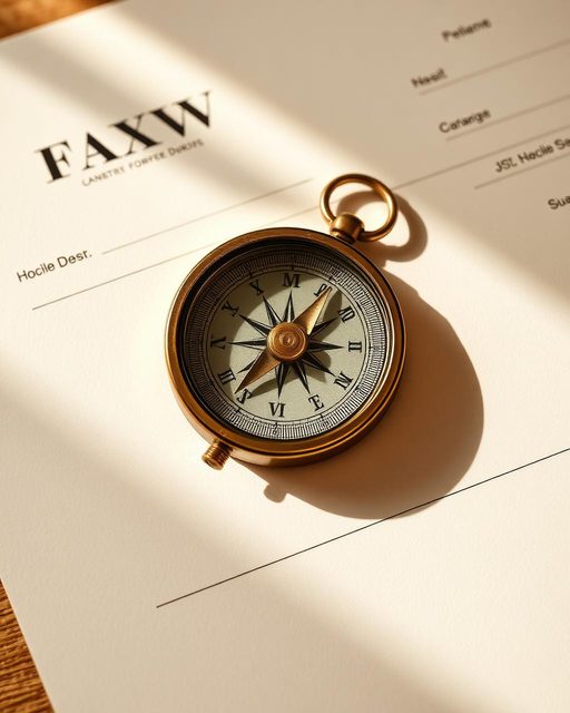 Boussole en laiton posée sur un document fiscal